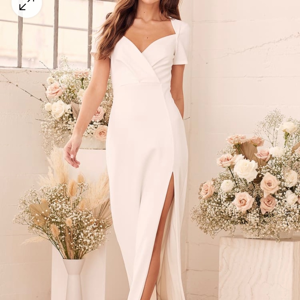 Lulu’s Eternal Elegance White Surplice Short Sleeve Maxi Dress